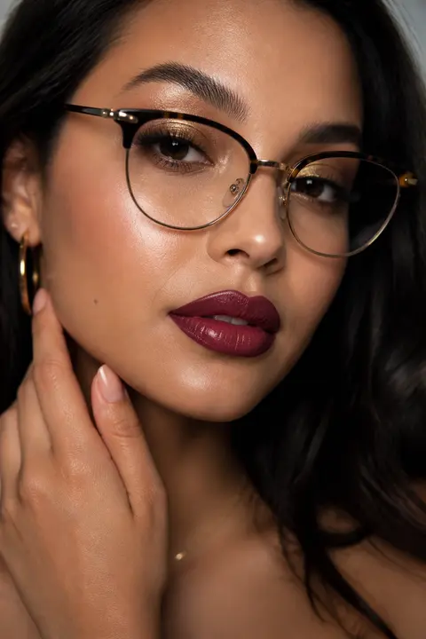 Berry Lip & Gold Eyeshadow for Medium Skin and Glasses