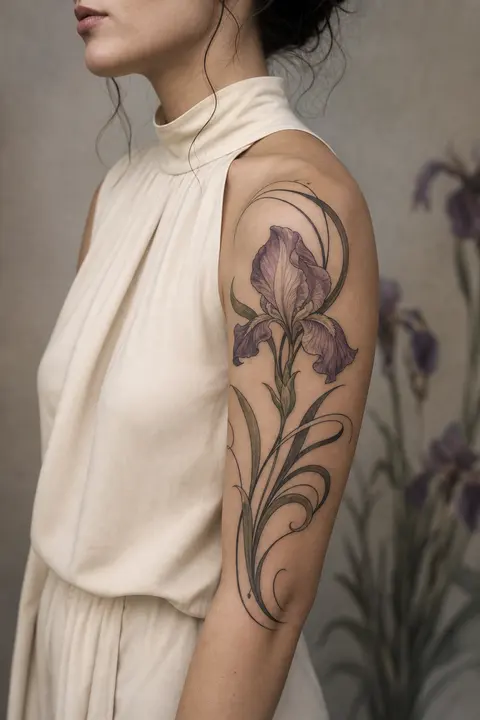 Art Nouveau Iris Upper Arm Tattoo