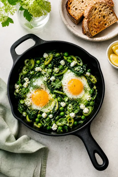 Green Shakshuka with Eggs and Feta