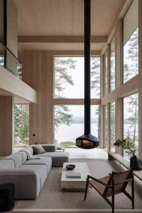 Scandinavian Lake House Living Room