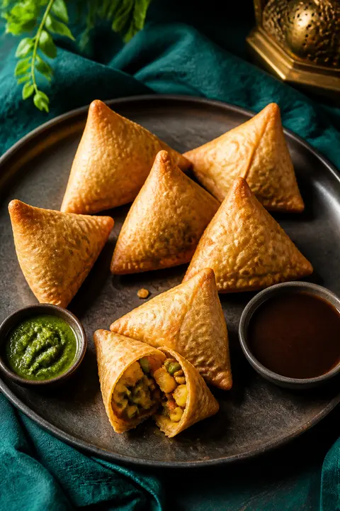 Crispy Vegetable Samosas with Chutneys