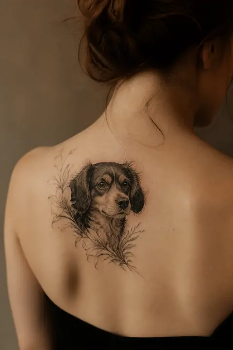 Micro-realism Pet Portrait Tattoo: Shoulder Blade Placement