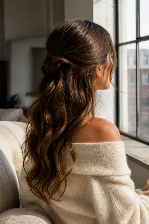 Half-Up Ponytail with Long Loose Waves