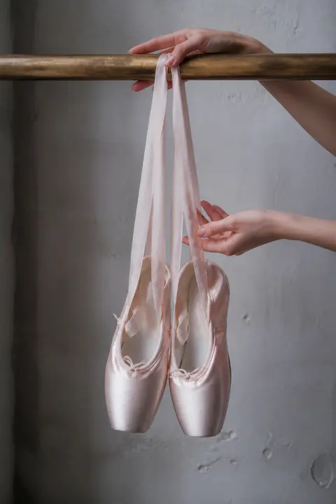 Blush Satin Pointe Shoes at the Barre