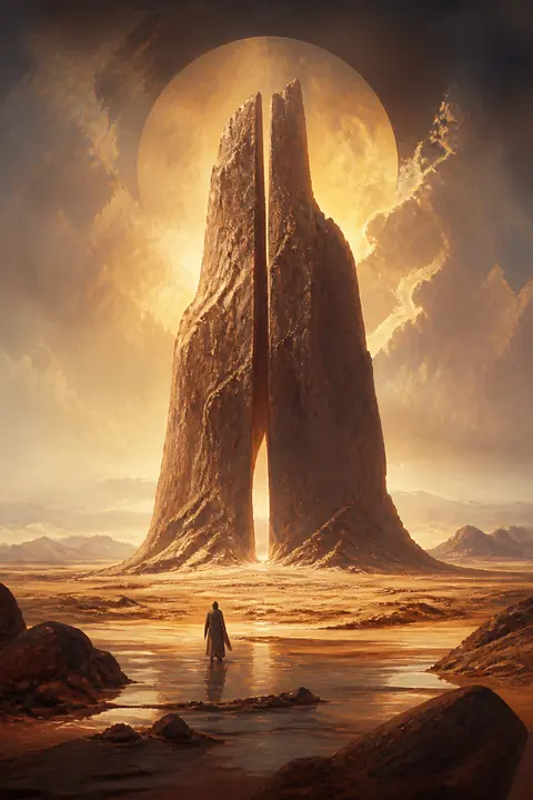 Dreamlike Desert Monolith as Painterly Concept Art
