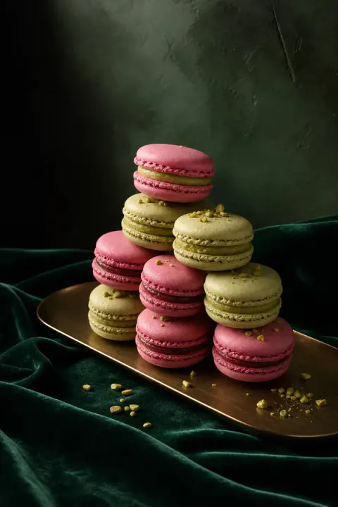 Pistachio Raspberry Macaron Tower