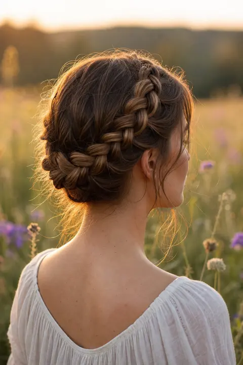 Soft Crown Braid for an Outdoor Wedding