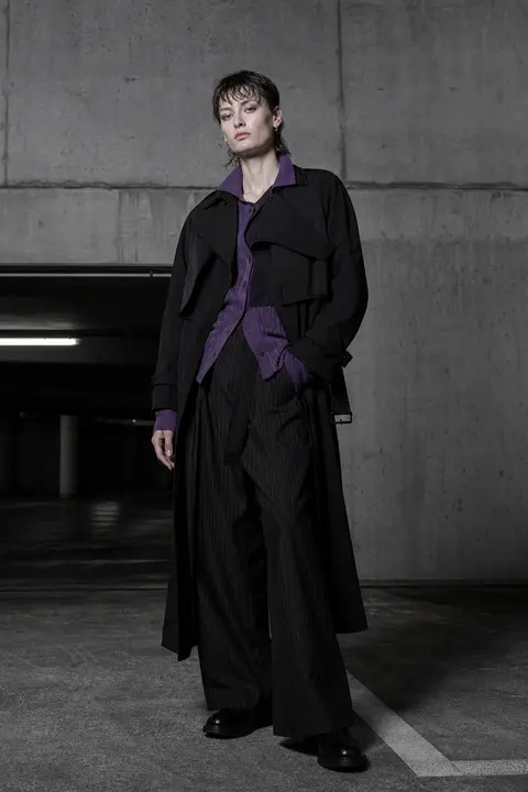 Black Utility Layers with a Violet Shirt