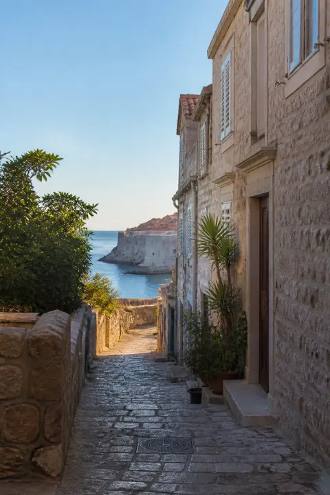 Dubrovnik Stone Lane by Sea on a Quiet Morning