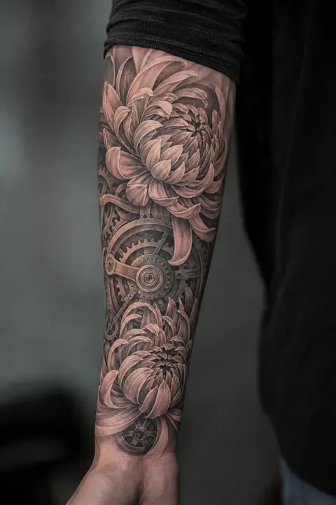 Mechanical Chrysanthemum Forearm Sleeve