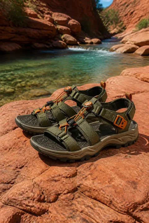 Technical Hiking Sandals by a Canyon River