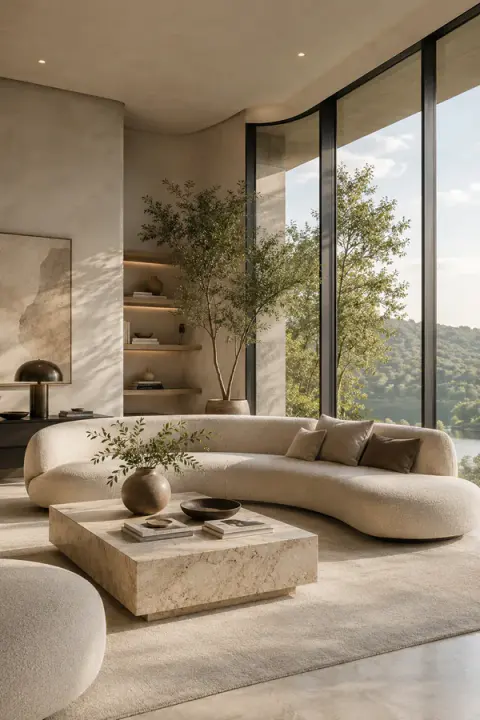 Minimalist Luxury Living Room With Large Windows