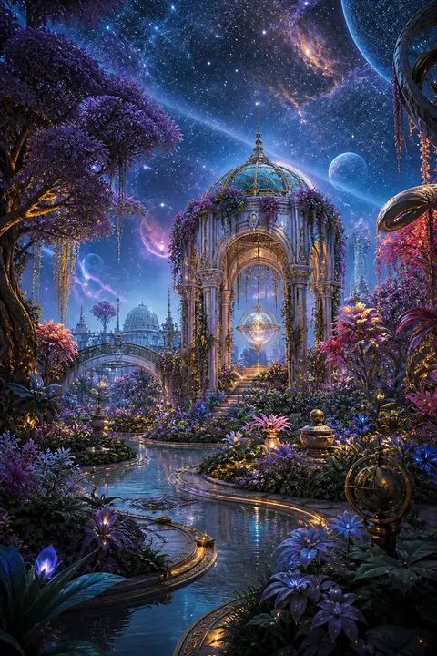 3D Render: Cosmic Botanical Garden