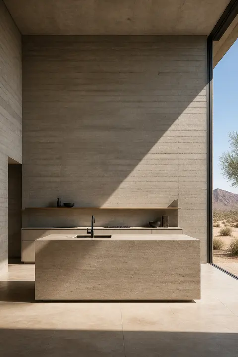 Monolithic Concrete Kitchen in the Desert