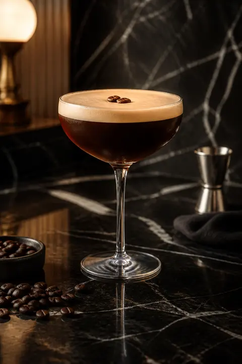 Espresso Martini at a Moody Marble Bar