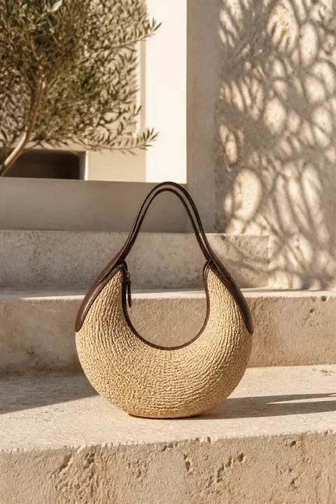 Woven Crescent Bag in Mediterranean Light