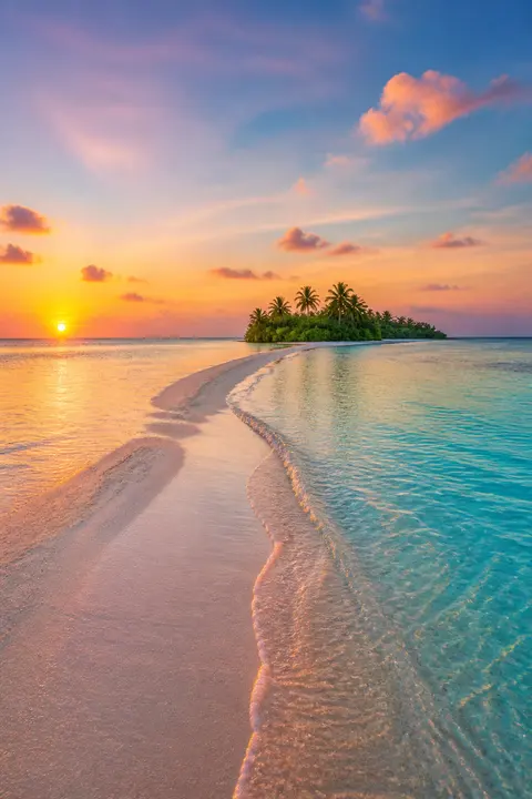 Calm Sunrise at Maldives Lagoon Sandbar