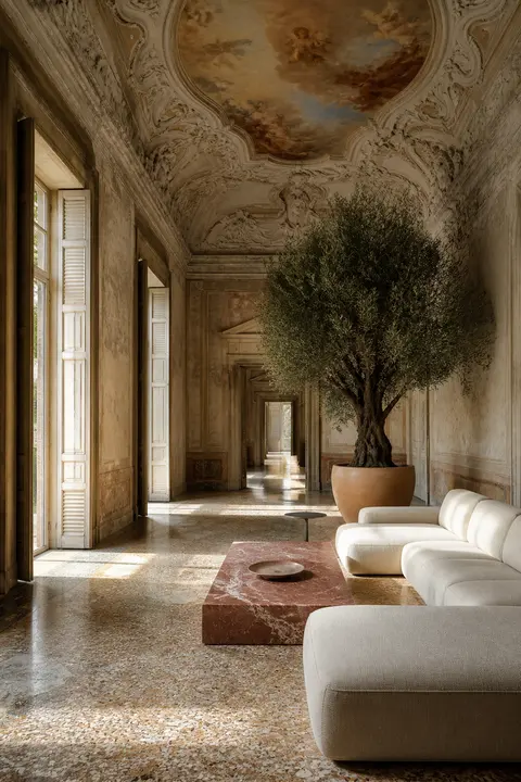 Italian Palazzo Salon with a Frescoed Ceiling