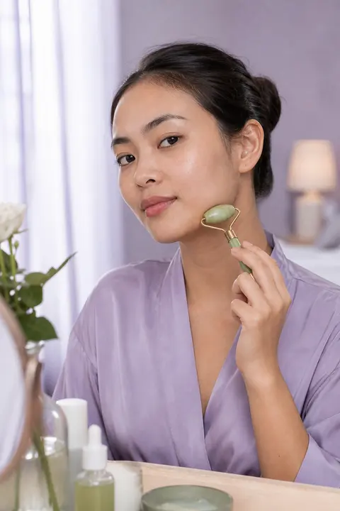 Jade Roller in a Relaxed Skincare Routine