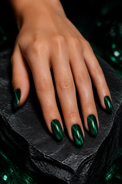 Emerald Velvet Cat-Eye Nails