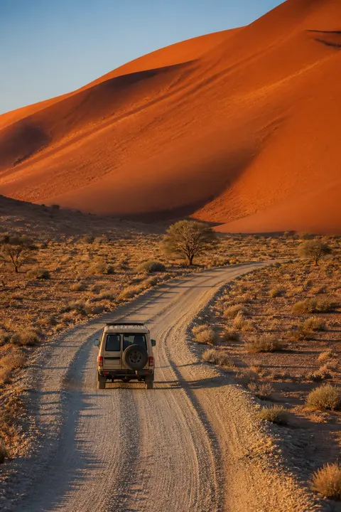 Four-Wheel-Drive Track Through Namibian Dunes