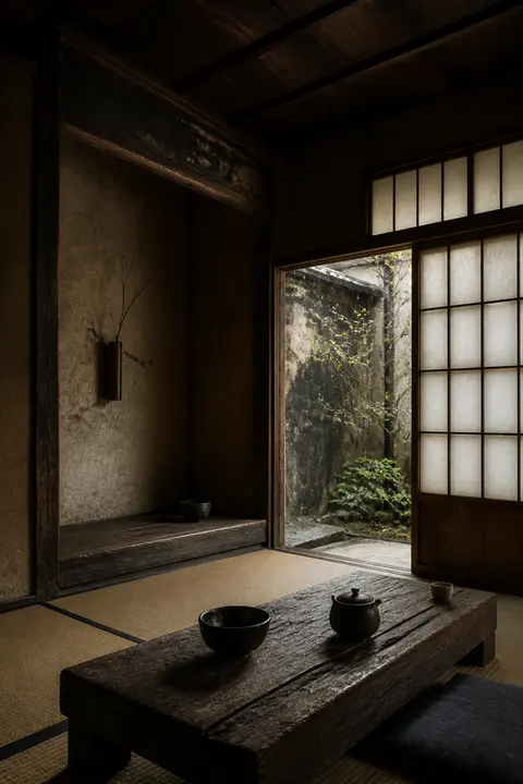 Wabi-Sabi Tea Room with a Garden View