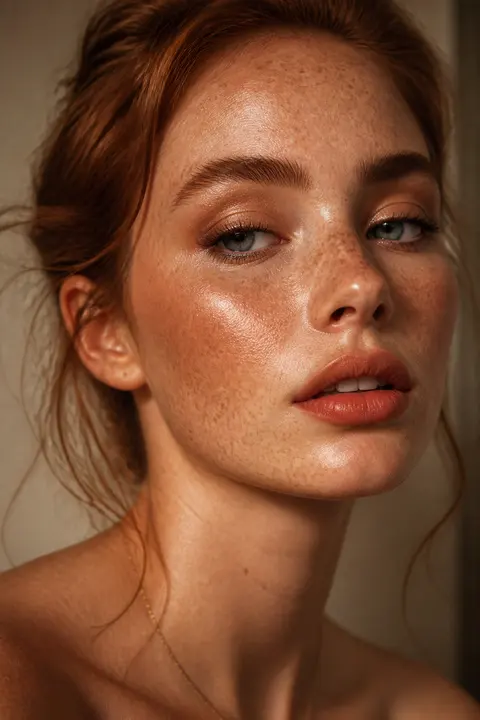 Fair Freckled Skin with Bronze Sun-Kissed Freckles