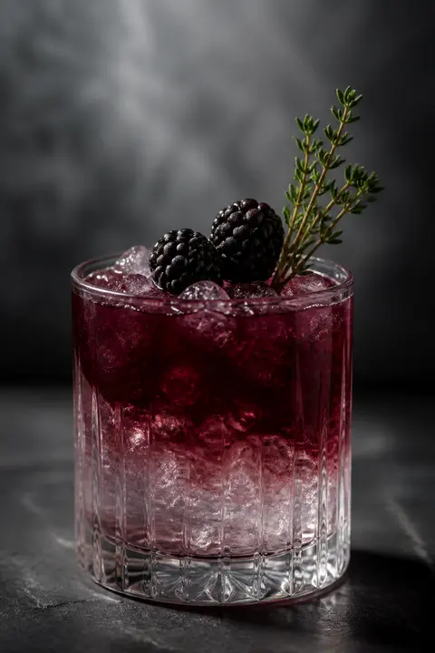 Blackberry Thyme Bramble over Crushed Ice