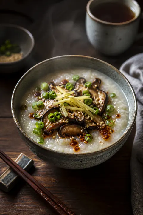 Mushroom Ginger Congee with Scallions