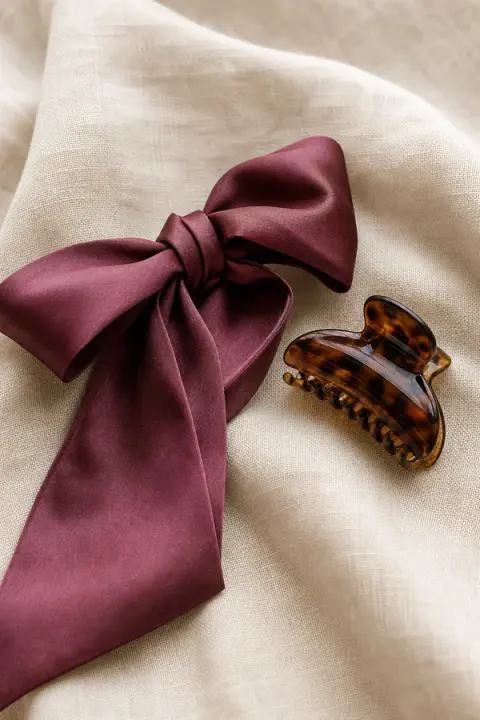 Burgundy Silk Bow and Clip