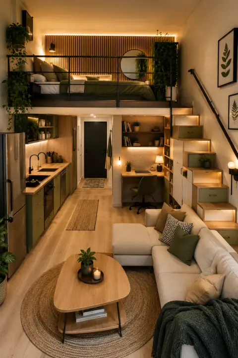 Cozy Small Loft Apartment with Smart Space Saving Design