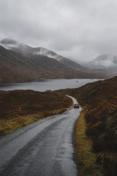 Rainy Single-Track Road in the Scottish Highlands