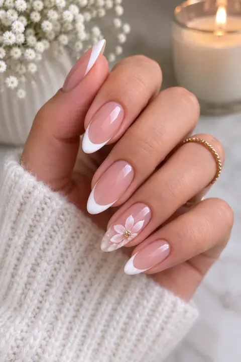 Floral French Tip Almond Nails