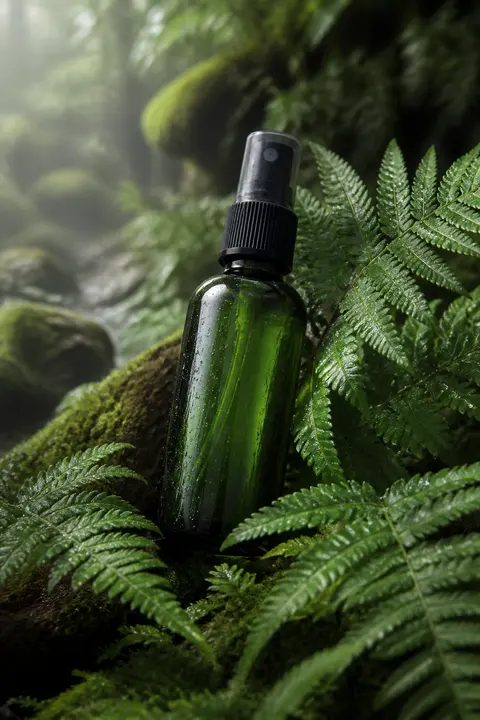 Green Botanical Face Mist in a Fern Forest