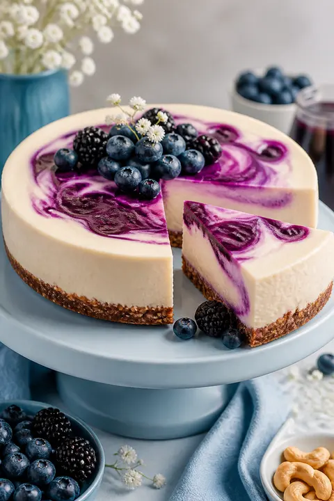 Blueberry Swirl Cashew Cheesecake