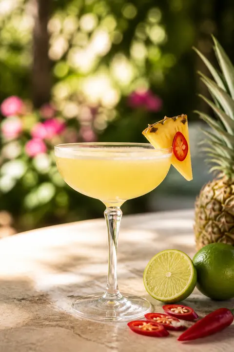 Sunlit Garden Table with Pineapple Chili Daiquiri