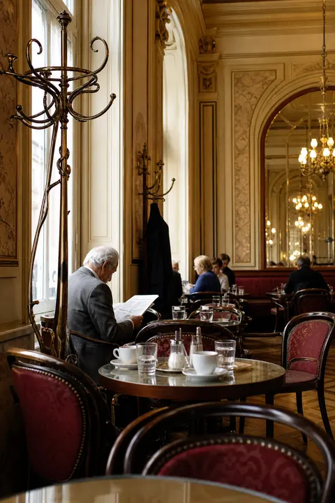 Vienna Historic Coffeehouse Interior on a Quiet Morning