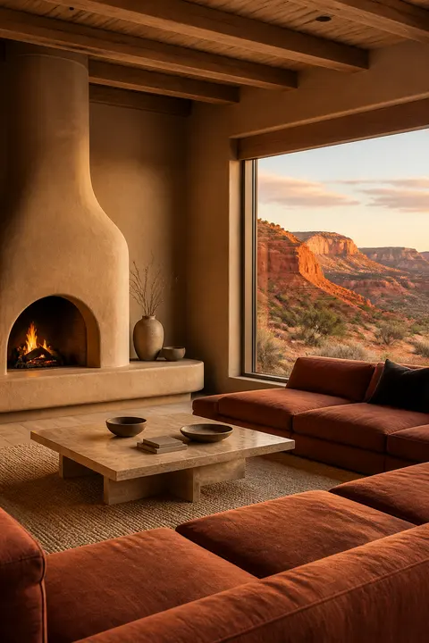 Desert Living Room with Terracotta Sectionals