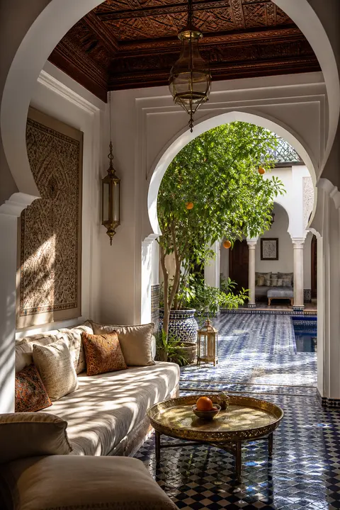 Moroccan Riad Lounge with Blue Mosaic Floors