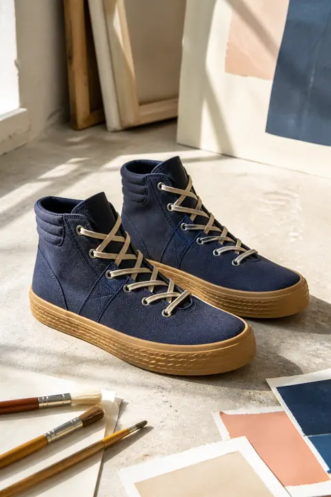 Navy Canvas High-Tops with Gum Soles