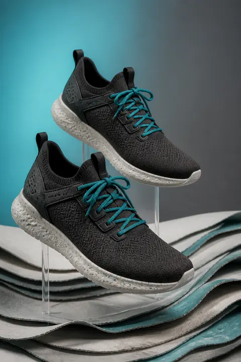 Charcoal Knit Runners with Turquoise Laces