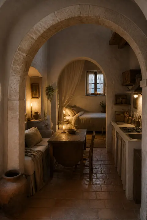 Historic Stone Studio with Arched Alcoves