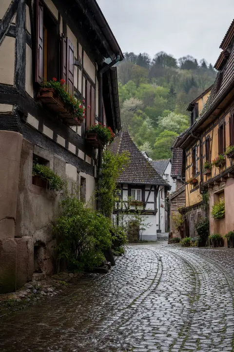 Rainy Lane Through a Medieval Village