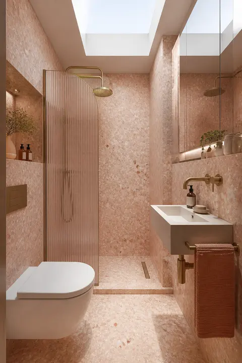 Compact Pink Terrazzo Wet Room