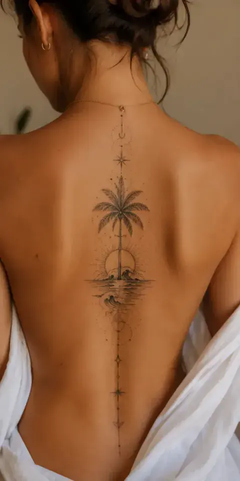 Fine Line Spine Tattoo for Women – Elegant Back Tattoo Idea