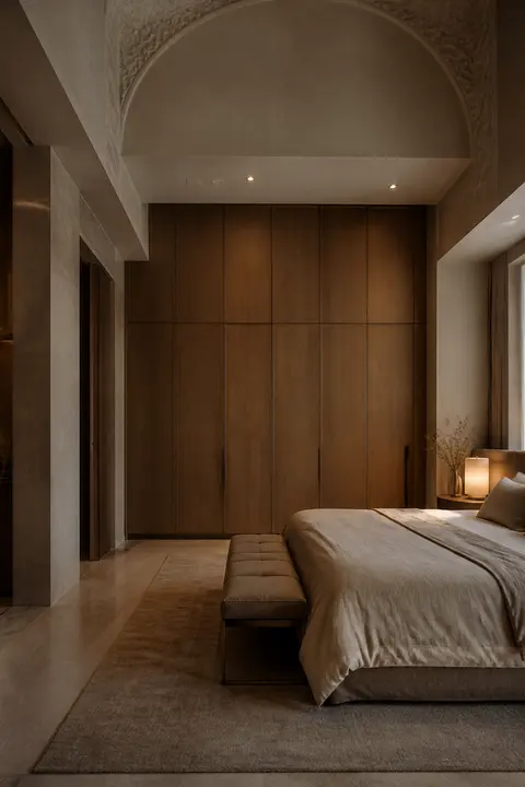 Quiet Luxury Bedroom Featuring Wardrobe and Ambient Light