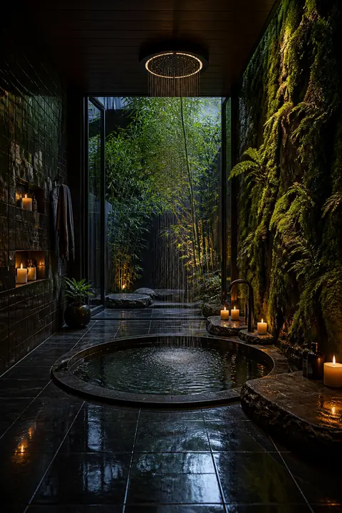 Rainforest Spa Bathroom with a Sunken Tub