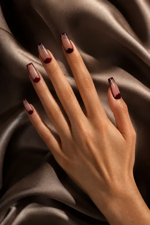 Burgundy Glass French Almond Nails