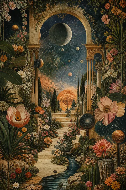Cosmic Botanical Garden in Digital Collage