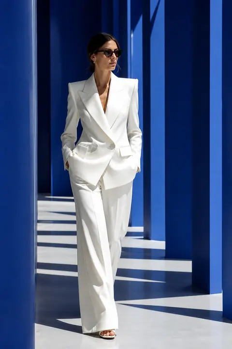 Sharp White Double-Breasted Trouser Suit